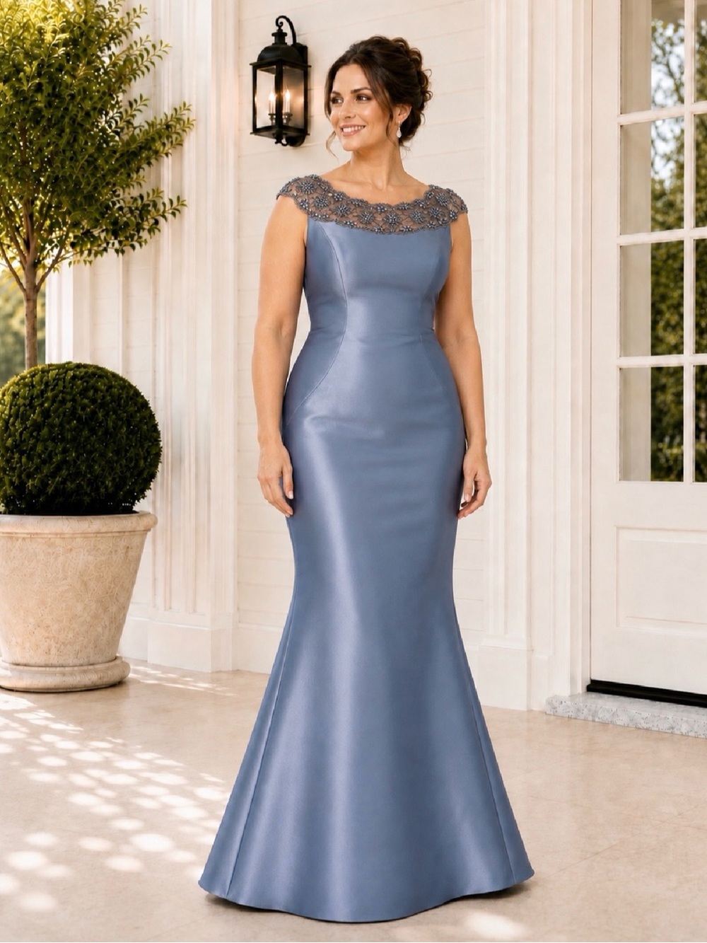 Montage by Mon Cheri Delphinium Blue 218920 Mikado Trumpet Evening Gown Size 6